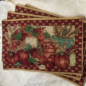 Set of 4 tapestry Harvest Autumn Thanksgiving placemats. 19x12"